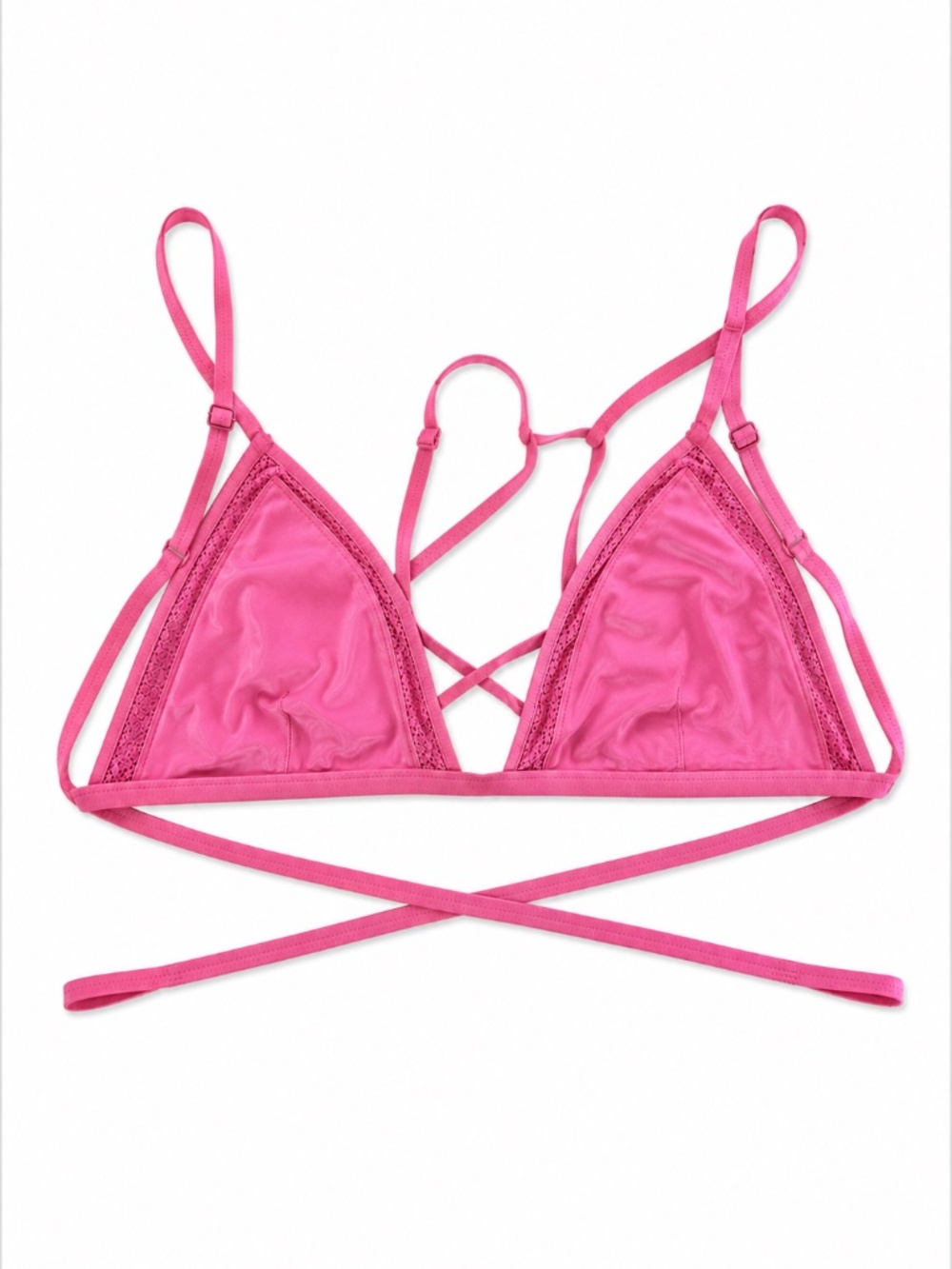 Victoria's Secret PINK Strappy Wireless Bralette Pink Lace Trim Size Large